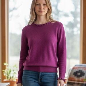 Sundance Aileen Ruffled Wool Cashmere Sweater size S Purple